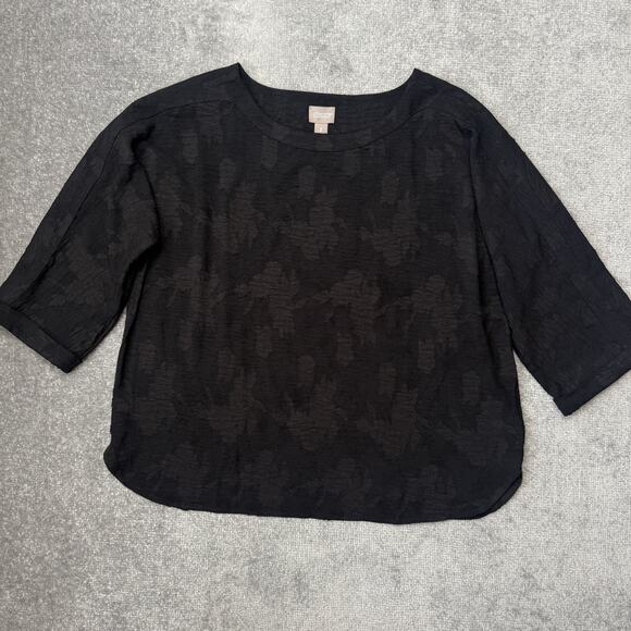 Chico's Tops - Chicos Shirt Womens 3 (US XL) Black Textured Jacquard Floral Pullover Blouse Top